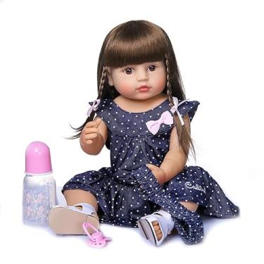 Imagem de Boneca bebê reborn brinquedo realista de silicone 50CM pode dar banho baby menina original doce bebe (Olhos castanhos, B4)