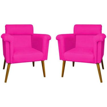 Imagem de Kit 2 Poltronas Decorativa Elisa Couro Rosa Pink Pés Madeira Mz Decor