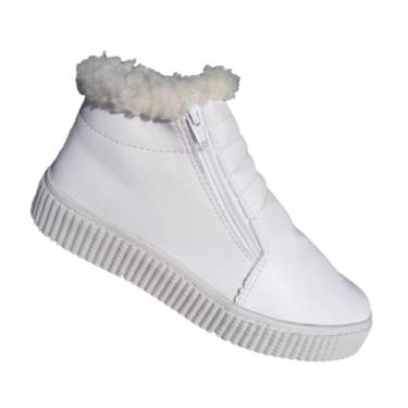 Imagem de Bota De Neve Feminina Inverno Impermeável Lã Forrada Botinha Confortável Tenis Forrado (37-BR, Branco)