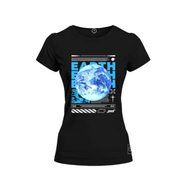 Imagem de Baby Look T-Shirt Algodão Premium Estampada Earth Terra Preto XG