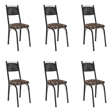 Imagem de Kit 6 Cadeiras De Cozinha Virginia Estampado Mosaico Palha Pés De Ferro Preto - Pallazio