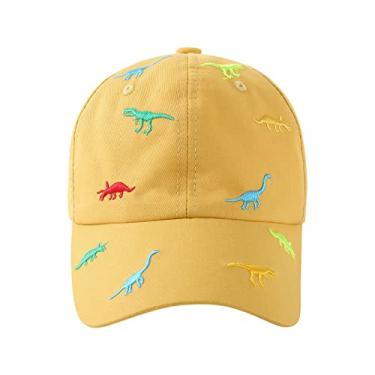 Imagem de Boné de beisebol infantil para bebês meninas meninos com desenho animado dinossauro boné de verão aba curva chapéu guarda-sol para meninas e meninos, Amarelo, One Size