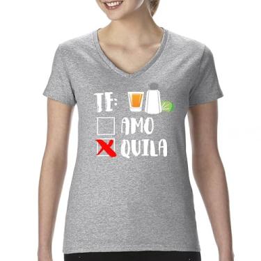 Imagem de Camiseta feminina Te Amo or Tequila gola V engraçada Cinco De Mayo & Drinko Mexican, Cinza, M
