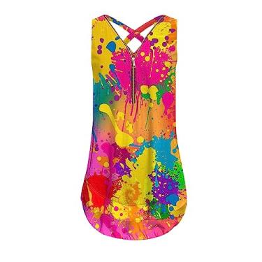 Imagem de Camiseta regata feminina costas nadador gráfico para sair, plus size, sem mangas, sexy, blusa de verão, boho, colete de festa, Rosa choque, M