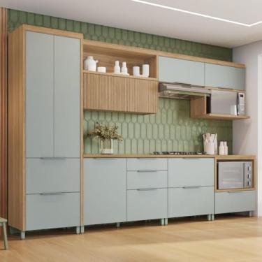 Imagem de Cozinha 7 Peças 7 Portas 7 Gavetas 100% Mdf Marquesa Nature/verde