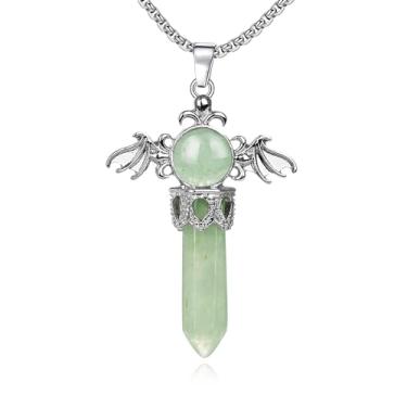 Imagem de JBAERD Colar de cristal de cura para mulheres, colar com pingente de asas de anjo, pedras preciosas, mulheres, homens, pingente de cruz gótica com caixa de presente, Pedra, Ágata