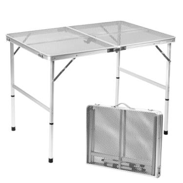 Imagem de Mesa dobrável E EASTSTORM Fácil de armazenar, mesa de piquenique compacta e portátil para churrasqueira, acampamento ao ar livre, jardim, pátio, jantar, churrasco, festa, mercado, 0,9 m (média, prata)