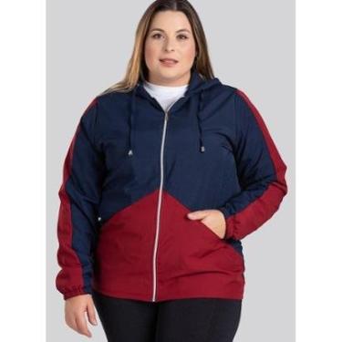 Imagem de Jaqueta Feminina Plus Size em Microfibra Bicolor Bolso Frente com Forro e Capuz - Serena-Feminino