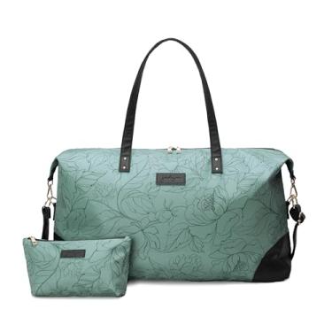 Imagem de Jadyn Luna Bolsa feminina Weekender e bolsa de viagem, grande capacidade de 37 litros, Flora sálvia, Bolsa esportiva macia com detalhes em couro vegano