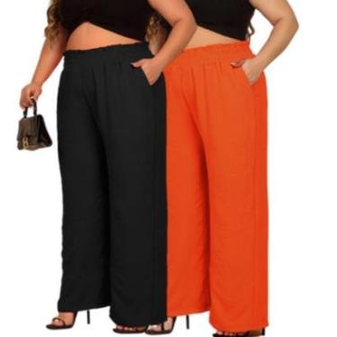 Imagem de Kit 2 Calça Pantalona Feminina Plus Size Cintura Alta Conforto Linha Luxo-Feminino