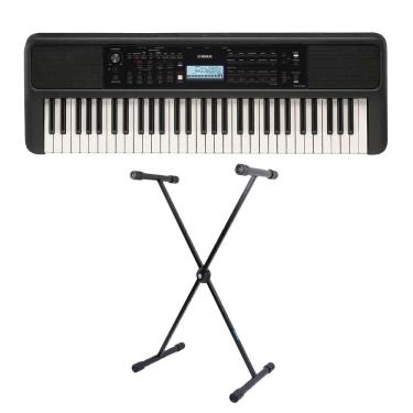 Imagem de Teclado Yamaha PSR-E383 Preto Arranjador 61 Teclas + Suporte em X