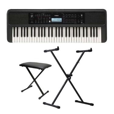 Imagem de Teclado Yamaha PSR-E383 Preto Arranjador 61 Teclas + Suporte + Banqueta em X