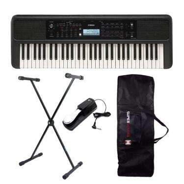 Imagem de Teclado Yamaha PSR-E383 Preto Arranjador 61 Teclas + Suporte em X + Capa + Pedal