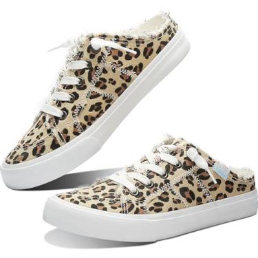 Imagem de Obtaom Tênis feminino de lona mules viscoelástico moderno confortável sem cadarço sem costas nuas, Estampa de leopardo, 38