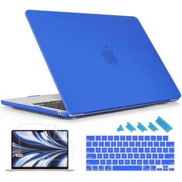 Imagem de Lepeoac Compatível com MacBook Air de 15 polegadas modelo A2941 M2 Chip versão 2023, capa rígida de plástico com capa de teclado + protetor de tela para Mac Air 15 compatível com Touch ID, azul escuro fosco