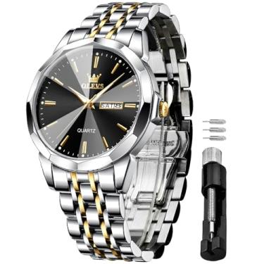 Imagem de OLEVS Relógios masculinos à prova d'água diamante negócios luxo analógico quartzo aço inoxidável luminoso data dois tons casual relógios de pulso masculino presente, 3615: prata-preto