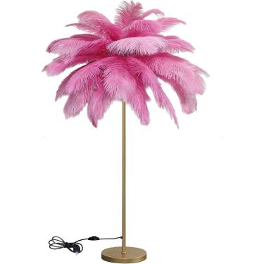Imagem de Abajur de pena de avestruz, abajur de pena para quartos e sala de estar com interruptor de pé regulável, abajur de pena de resina H: 160 cm, rosa rosa