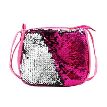Imagem de Bolsa transversal infantil Orityle com glitter e lantejoulas, pequena bolsa, linda bolsa de ombro com zíper, Tendência, Hot Pink, One Size