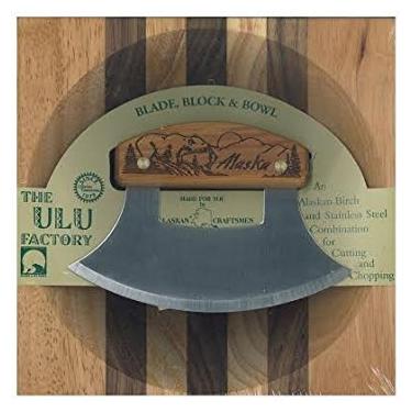 Imagem de Conjunto de 20 cm Ulu Tigela de Alça de Vidoeiro Urso e Montanhas, Lâmina Inupiat de 16 cm