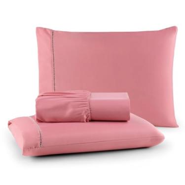 Imagem de Roupa de Cama 400 Fios Casal 3 Peças Ponto Palito (Rosa)