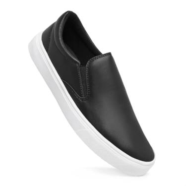 Imagem de Tênis Sapatênis Casual Slip On Iate Sem Cadarço Calce Fácil Moderno Leve Confortável Unissex (Preto e Branco, BR, Adulto, Numérico, 38)