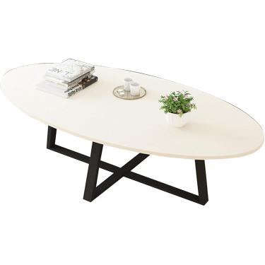 Imagem de Mesa de centro nórdica de madeira maciça, pequeno apartamento oval, sofá lateral, casa, sala de estar, quarto, varanda, mesa de negociação, comprimento 39,4", branco