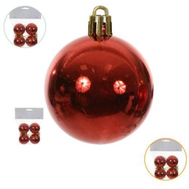 Imagem de Kit 4 Bolas Vermelha Para Árvore De Natal Grande 5cm Lisa - Florarte