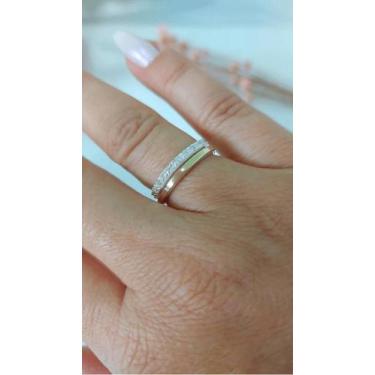 Imagem de Anel Meia Aliança De Prata De Lei 925 Com Aplique De Ouro 14 K E Zircô
