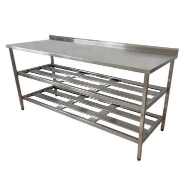 Imagem de Mesa Aço Inox Profissional 180x60x90 cm com 2 Prateleiras Fenestradas 