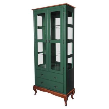 Imagem de Cristaleira de Vidro e Madeira Antique com 2 Portas 2 Gavetas e Espelh
