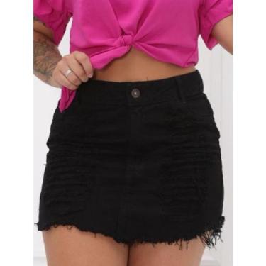 Imagem de Saia Jeans Chefão Destrói Cós Alto Desfiada Forrada Moda Blogueira Hot