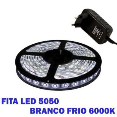 Imagem de Fita Led 5050 Branco Frio 6000k Luz Branca Bivolt Com Fonte - LEDS