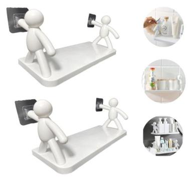 Imagem de Kit 2 Prateleira Branca De Plástico Para Banheiro Bonequinho - Shoplin