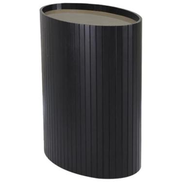 Imagem de Mesa De Apoio Lateral Oval Tampo Vidro Glow Madeira Ebano Preto Nacc -