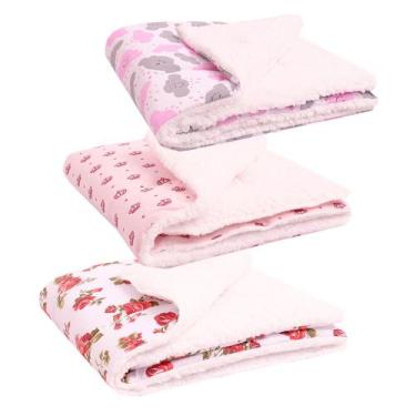 Imagem de Kit Manta com Sherpa Dupla Face para Bebê Charmosa 03 Peças - Amora Ba