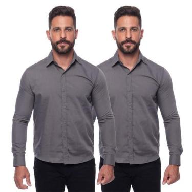 Imagem de Kit Camisa Social Masculina Manga Longa Slim 2 Cores Iguais - Teodoro 