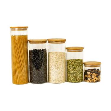 Imagem de Kit 5 Potes de Vidro Tampa Bambu 2000/1650/1100/500ml Oikos, U, NATURA