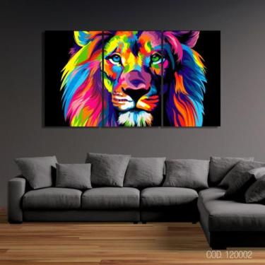 Imagem de Quadro Leão Juda Colorido Mosaico 3 Peças 120x65cm - NEYRAD