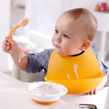 Imagem de Babador De Silicone Com Cata Migalhas Reutilizável Bebê Amarelo - Uni