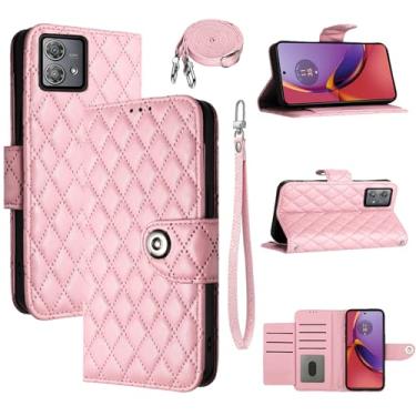 Imagem de Dswteny Capa carteira para Motorola Edge 40 Neo com alça de ombro transversal, padrão Argyle PU couro flip suporte de crédito capa de celular para Moto Edge40 40Neo 5G meninas mulheres rosa