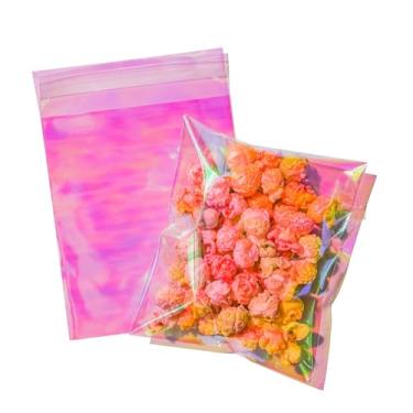Imagem de Cherodada Sacos de biscoito com selos de 12 x 15 cm, sacos autoadesivos iridescentes para brownie de celofane, sacos plásticos holográficos individuais para presente, cozimento, embalagem de lanche