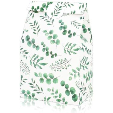 Imagem de JarThenaAMCS 24 peças de sacos florais para lembrancinhas de festa com adesivos adesivos - Aquarela folhas de eucalipto sacos de presente de papel para adultos chá de bebê artigos de festa de