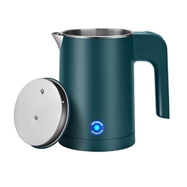 Imagem de Chaleira elétrica pequena de aço inoxidável, chaleira de viagem portátil de 0,6L com estrutura de parede dupla, mini aquecedor de caldeira de água quente, chaleira elétrica para viagem de negócios,