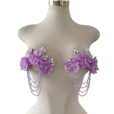 Imagem de Akiko.CC Aplique de strass de flor tridimensional 3D para costura, contas brilhantes, apliques de franja de cristal para vestidos de noiva, artesanato faça você mesmo, 2 peças/conjunto 14 x 16,8