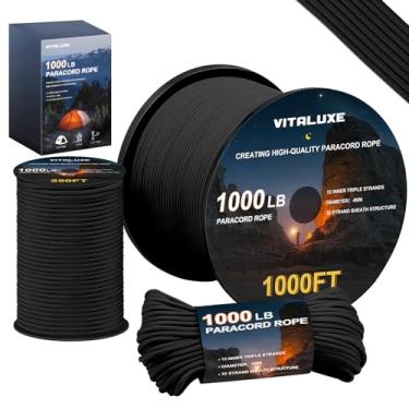 Imagem de VITALUXE Corda de paraquedas de 1000 Ib, cordão de paraquedas tático com 12 fios triplos, equipamento de sobrevivência resistente para acampamento, caminhada, ideal para pulseiras, cordões, diâmetro: