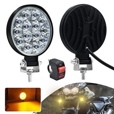 Imagem de HONLEEX 2 peças de luzes redondas off-road de 3,4 polegadas âmbar/3000K, 14 LEDs 17 W 3400 LM luz de trabalho de LED branco com kit de interruptor para caminhão/SUV/ATV/JEEP/4WD Jeep/barco/trator.