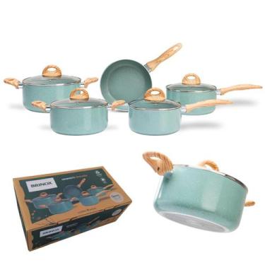 Imagem de Jogo De Panelas Antiaderente Brinox Cerâmica Indução 5 Peças, Verde, C
