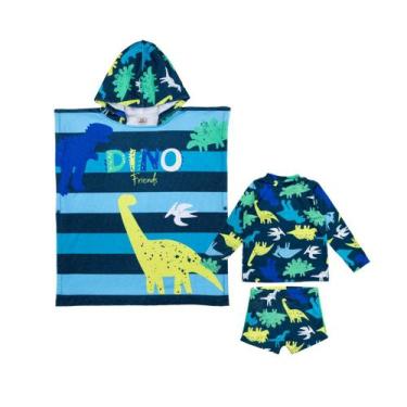 Imagem de Kit 3 Peças Sunga Blusa E Toalha Poncho Praia Menino - Fofotinhos, Rei
