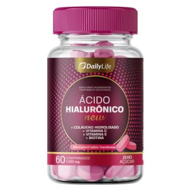 Imagem de Acido Hialuronico 100mg + Colageno Hidrolisado + Vitaminas C E Biotina Mastigavel Sabor Framboesa 60 Comprimidos - Daily Life