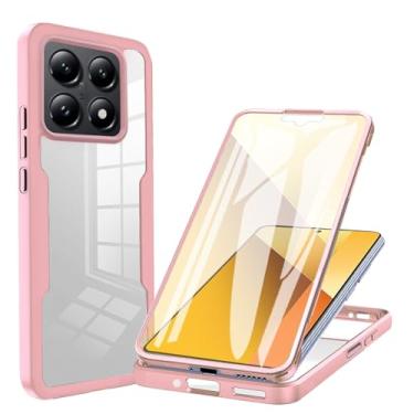 Imagem de MRRSIWEI Capa para Xiaomi 14T Pro, [Protetor de tela embutido] [À prova de choque de grau militar] Capa protetora robusta transparente de 360° para Xiaomi 14T Pro. Totalmente rosa